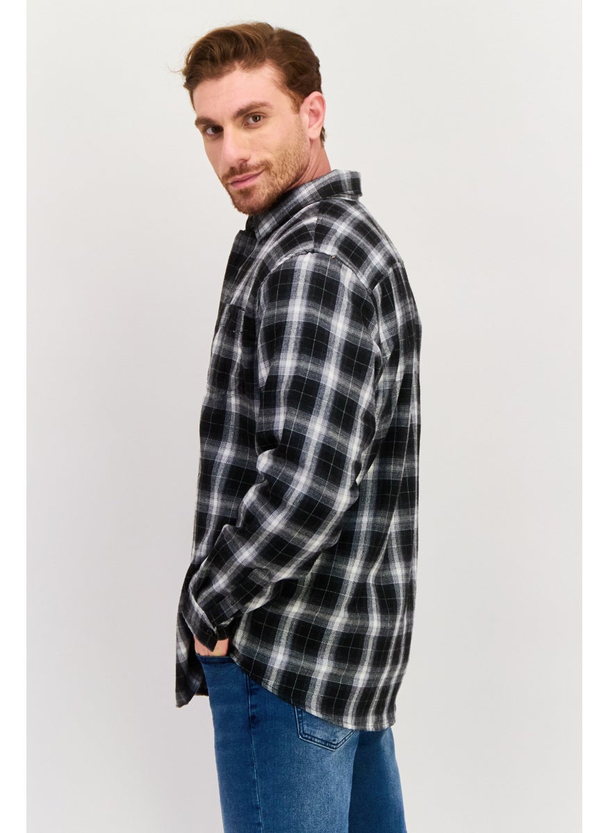 Burnside - Men Regular Fit Plaid Long Sleeve Casual Shirt, Black - Image 1