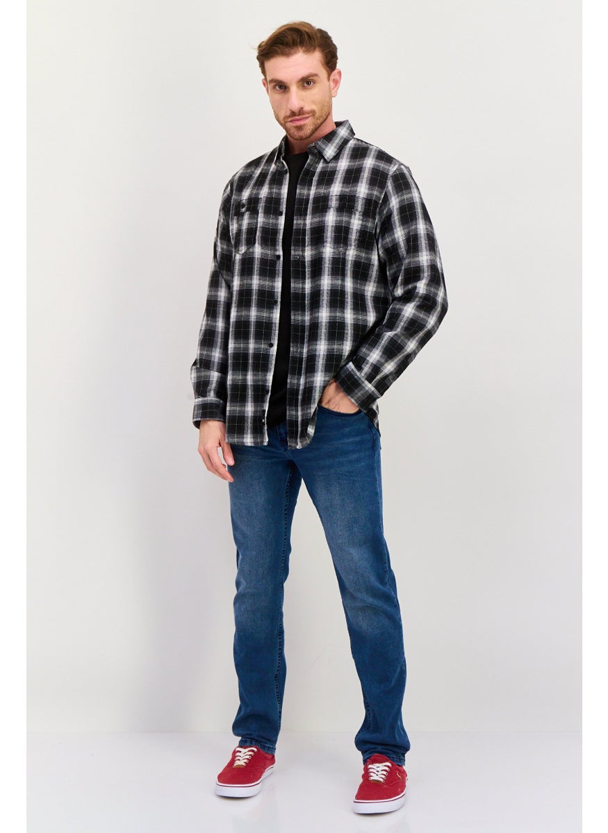 Burnside - Men Regular Fit Plaid Long Sleeve Casual Shirt, Black - Image 1