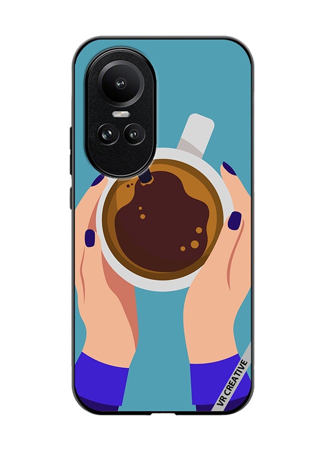 VR CREATIVE Protective Case Cover For Oppo Reno 10 Pro Female Hands Holding Cup Of Coffee Design Multicolour - Image 1