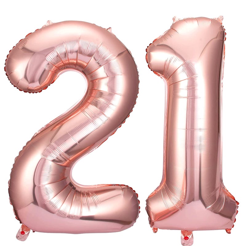 Jonhamwelbor 21 Balloon Number Rose Gold Big Giant Jumbo Number 21 Foil Mylar Balloons for 21st Birthday Party Supplies 21 Anniversary Events Decorations - Image 3