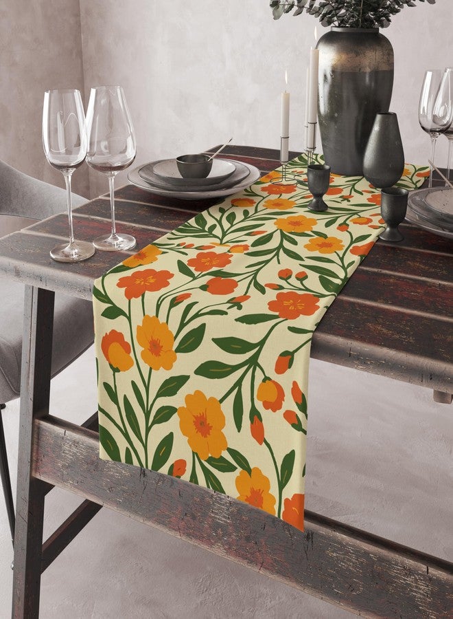 Astitva Cotton Table Runner - 13 x 45 Inches | Orange, Floral Dining Table Cloth | Elegant 4 Seater Runner for Home & Party Decoration - Image 4