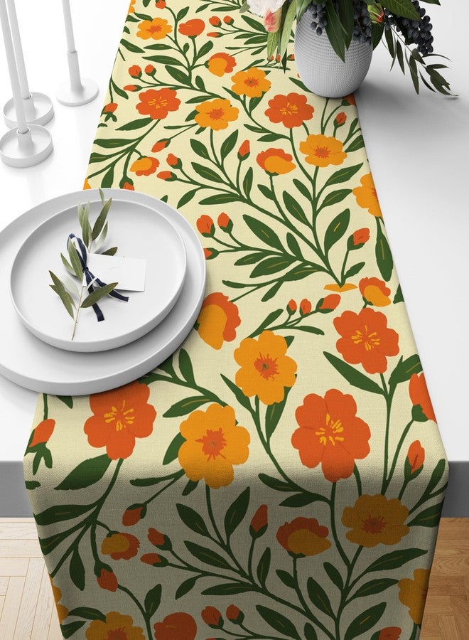 Astitva Cotton Table Runner - 13 x 45 Inches | Orange, Floral Dining Table Cloth | Elegant 4 Seater Runner for Home & Party Decoration - Image 1