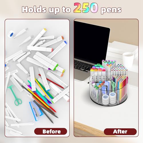 Absonic Acrylic Pen Holder Pencil Organizer, 360-Degree Rotating Pencil Holder, Crayon Organizers for Kids Marker Organizer Caddy Art Supply Kids Desk Organizers for Office Home School - Image 3