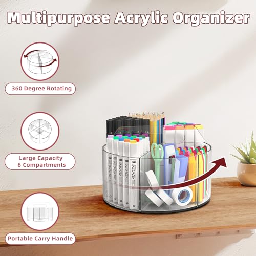 Absonic Acrylic Pen Holder Pencil Organizer, 360-Degree Rotating Pencil Holder, Crayon Organizers for Kids Marker Organizer Caddy Art Supply Kids Desk Organizers for Office Home School - Image 2