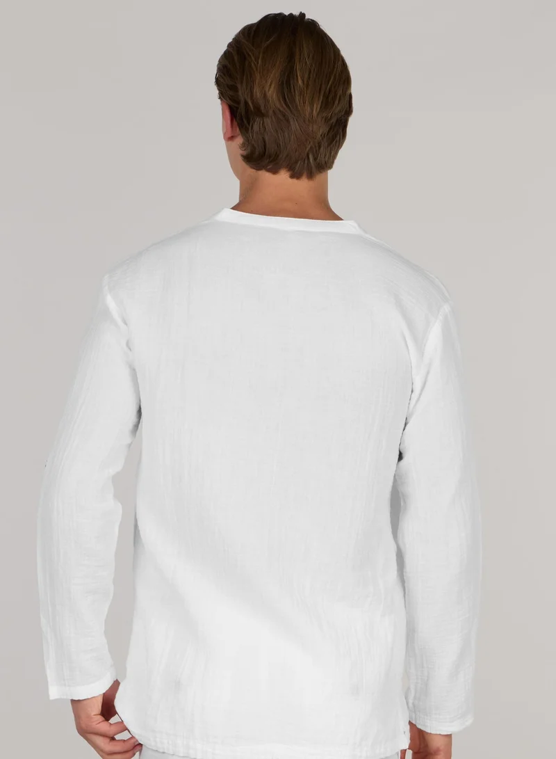 Just Nature White Lace-Up Cotton Resort Top for Men | Best Price UAE