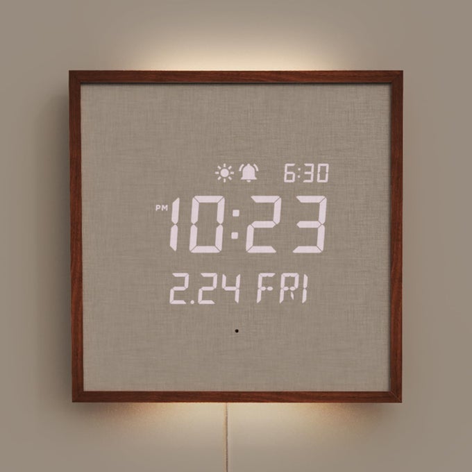 WOODEN FRAME LED SILENT WALL CLOCK WITH REMOTE BACKLIT NIGHTLIGHT MODERN DIGITAL LED WALL CLOCK DISPLAY SUNRISE ALARM MELODY 5 BRIGHTNESS FOR BEDROOM LIVING ROOM WOODEN FRAME DARK BROWN