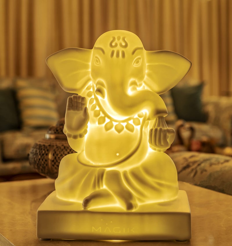 MAGIK Blessing Ganesh Idol LED Table Lamp | 5W Warm White Decorative Night Lamp for Home, Temple, Bedroom, Pooja Room | Divine Ganapati Light with Bulb & Cord – Perfect Spiritual Gift - Image 1