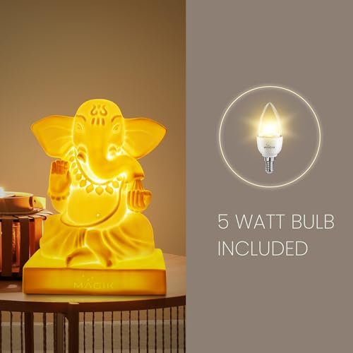 MAGIK Blessing Ganesh Idol LED Table Lamp | 5W Warm White Decorative Night Lamp for Home, Temple, Bedroom, Pooja Room | Divine Ganapati Light with Bulb & Cord – Perfect Spiritual Gift - Image 3