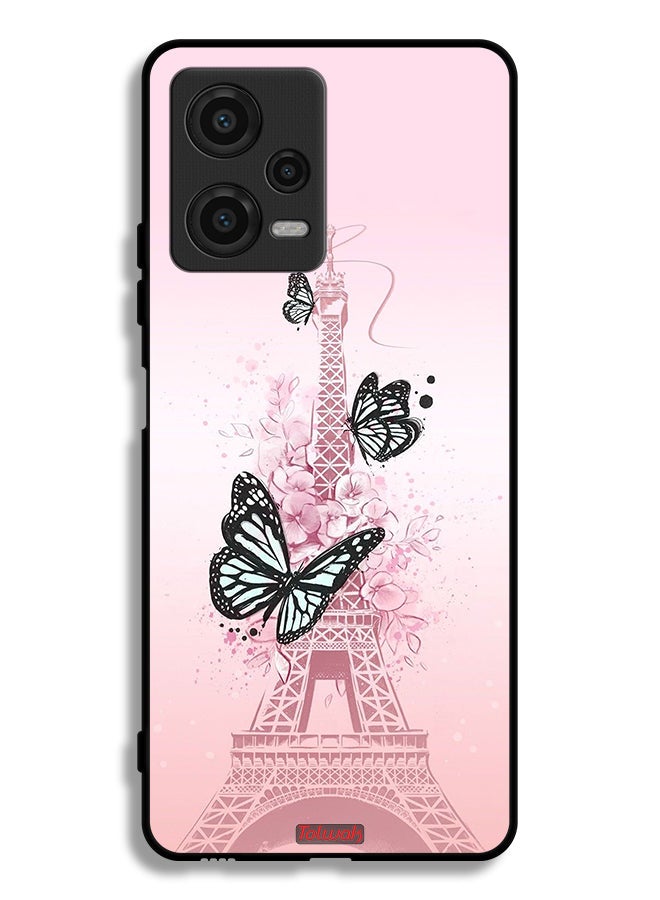 Tolwak Xiaomi Poco X5 Protective Case Cover Butterflies On Eiffel Tower - Image 2