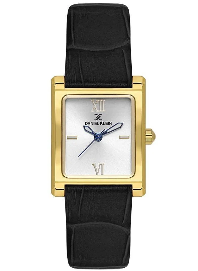 Daniel Klein Women's Leather Gold Alloy Case Analog Silver Square Sunray Dial Japanese Quartz Premium 30 Meters Water Resistant