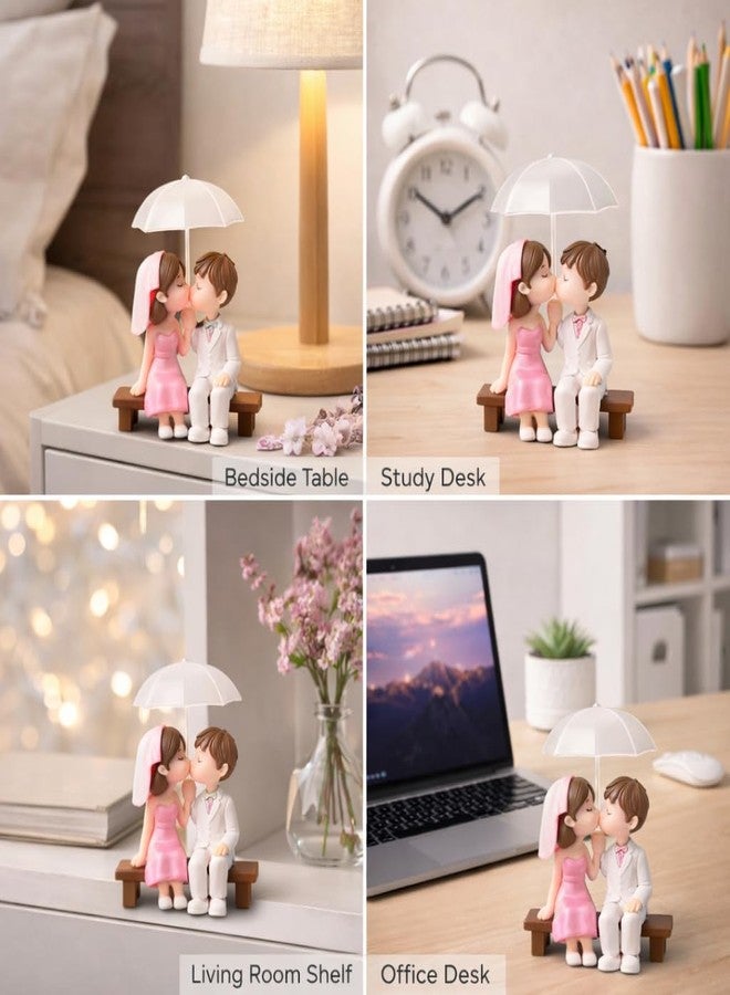 SHIVAMKRAFT 1 Set Romantic Bride Groom Showpiece Under Umbrella – Wedding Gift for Couple, for Husband Wife, Newlywed Miniature Statue for Home Decor, Cake Topper Decoration (Pink & White) - Image 5
