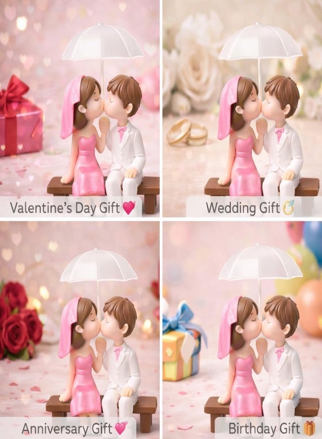 SHIVAMKRAFT 1 Set Romantic Bride Groom Showpiece Under Umbrella – Wedding Gift for Couple, for Husband Wife, Newlywed Miniature Statue for Home Decor, Cake Topper Decoration (Pink & White) - Image 4