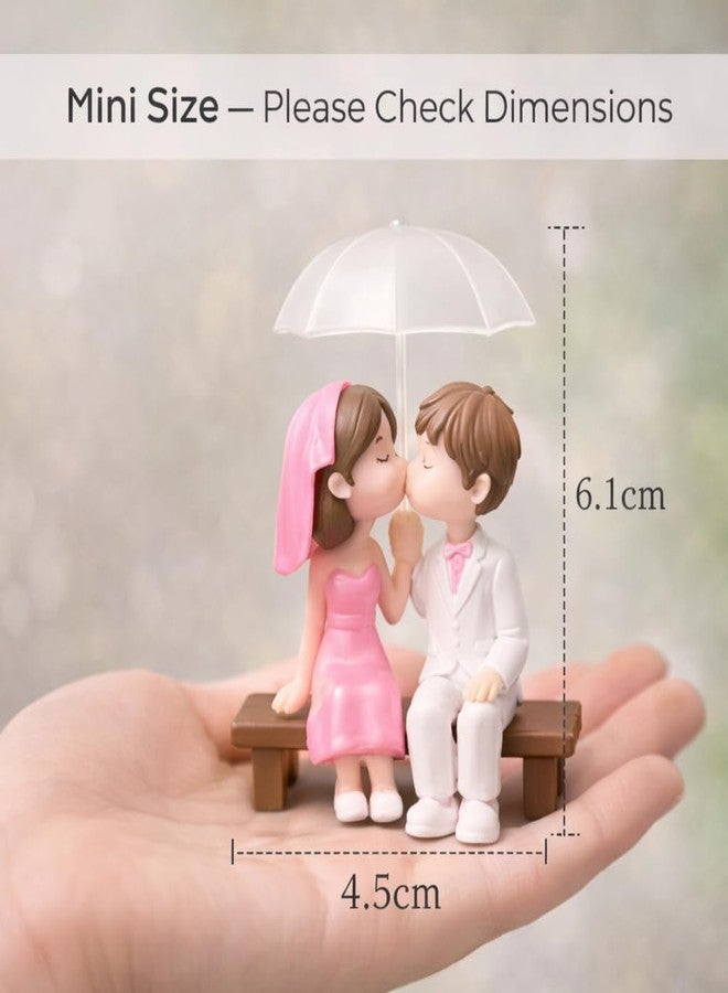 SHIVAMKRAFT 1 Set Romantic Bride Groom Showpiece Under Umbrella – Wedding Gift for Couple, for Husband Wife, Newlywed Miniature Statue for Home Decor, Cake Topper Decoration (Pink & White) - Image 3