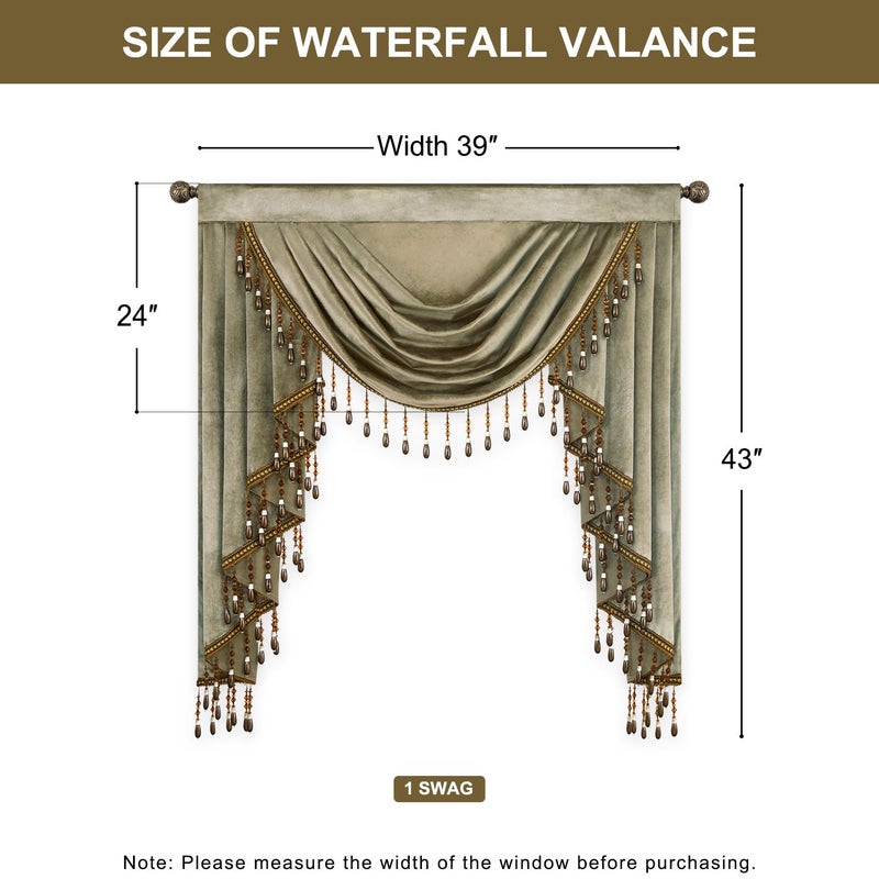 VOGOL Brown Luxury Velvet Waterfall Valance, Soft Touch Vintage Style Swag Curtain Drapes for Living Dining Room, Rod Pocket Privacy Window Treatments, 1 Panel, 39 Inches Wide - Image 4