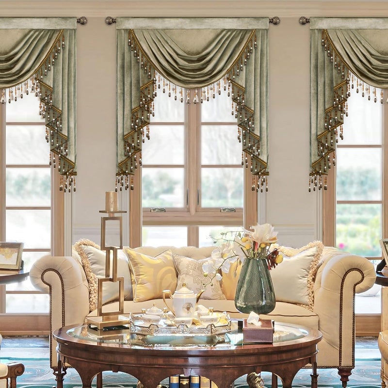 VOGOL Brown Luxury Velvet Waterfall Valance, Soft Touch Vintage Style Swag Curtain Drapes for Living Dining Room, Rod Pocket Privacy Window Treatments, 1 Panel, 39 Inches Wide - Image 3