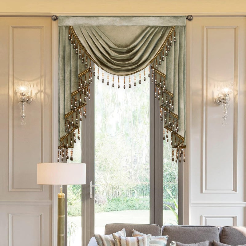 VOGOL Brown Luxury Velvet Waterfall Valance, Soft Touch Vintage Style Swag Curtain Drapes for Living Dining Room, Rod Pocket Privacy Window Treatments, 1 Panel, 39 Inches Wide - Image 2