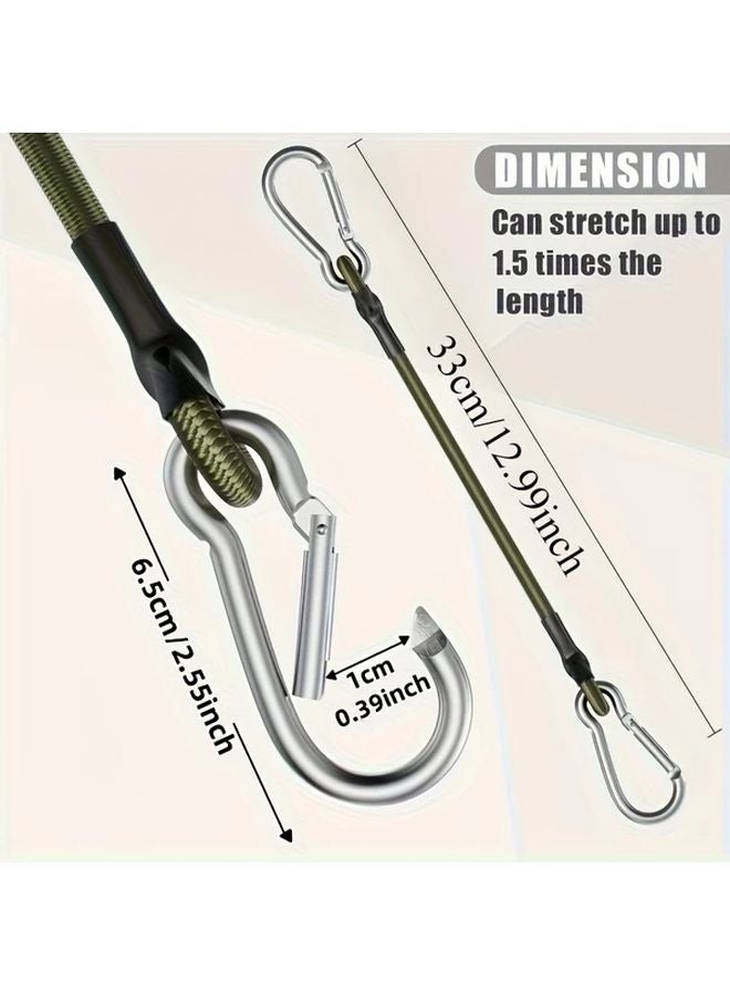 4 قطع من حبل مطاطي متين مع خطاطيف كاربين 12 بوصة أحزمة عنق خضراء لمعدات التخييم - Image 4