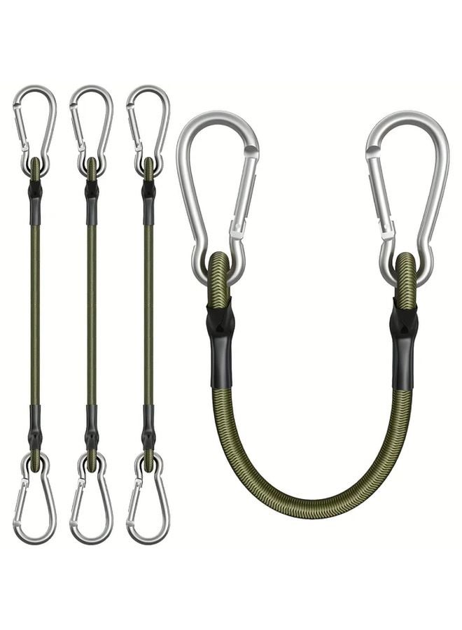 4 قطع من حبل مطاطي متين مع خطاطيف كاربين 12 بوصة أحزمة عنق خضراء لمعدات التخييم - Image 1