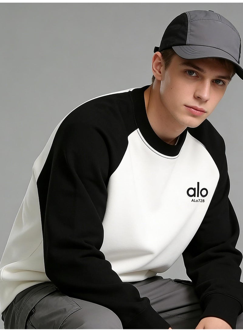 ALo728 sports raglan sleeves long sleeve loose round neck sweater top, warm and luxurious, with a sense of trend. - Image 1