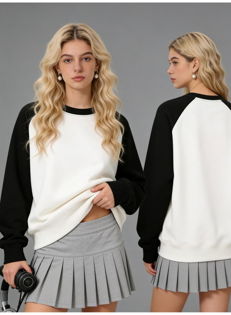 ALo728 sports raglan sleeves long sleeve loose round neck sweater top, warm and luxurious, with a sense of trend. - Image 2