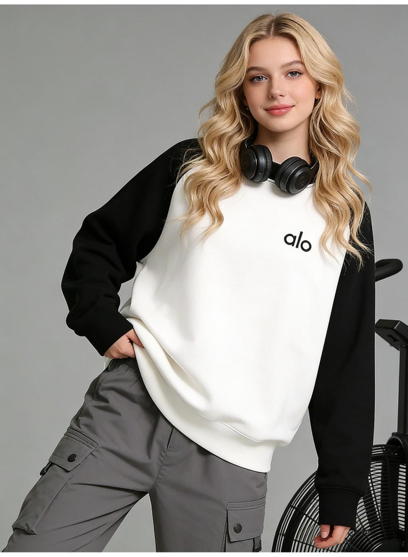 ALo728 sports raglan sleeves long sleeve loose round neck sweater top, warm and luxurious, with a sense of trend. - Image 4