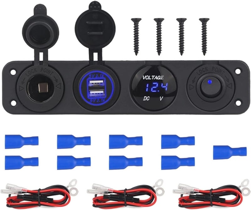 Wivplex 4.2A Dual USB Charger with Voltmeter and Toggle Switch Panel - Image 1