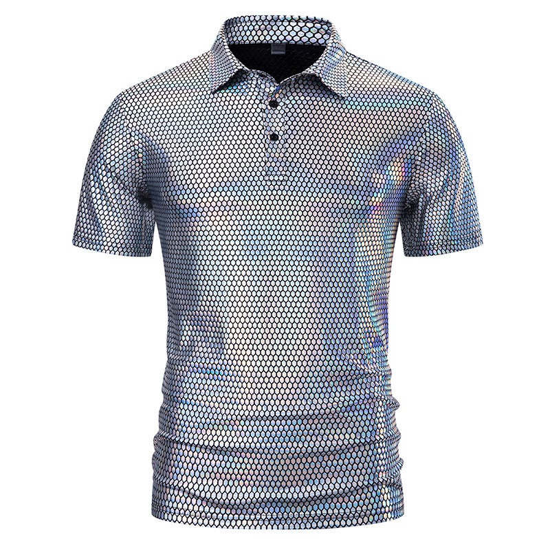 Men'S Party Stage Bright Short Sleeve Lapel T-Shirt - Image 1