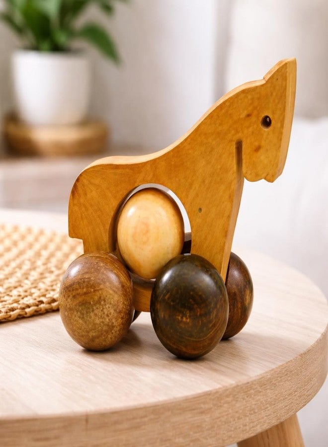 Santarms Handcrafted Natural Wood Horse Toy with Wheels Elegant Wooden Push Toy Decor - Retro Carvings Hand Roller Miniature Pull-Along Toy for Ages 2-5, Brown Perfect Showpiece for Kids - Image 4