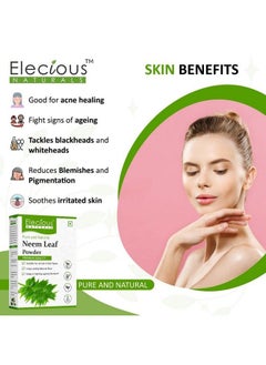 Elecious مسحوق النيم الطبيعي 100% مثالي لوجهك وشعرك (200 جرام)؛ مضاد للبثور ومضاد للبكتيريا؛ منظف للشعر خالٍ من المواد الكيميائية لشعر صحي  - Image 3