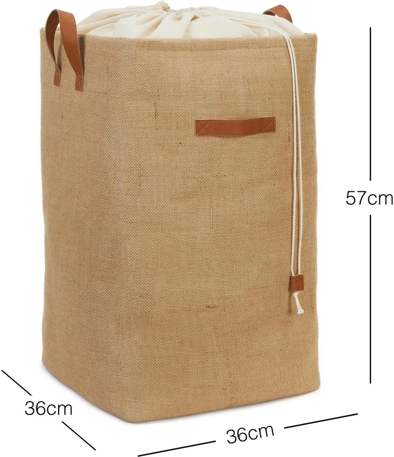Ocean Home Textile Jute Drawstring Folding Dirty Laundry Inside Wardrobe Children's Room Toy Organizer Storage Basket 36x36x57 cm