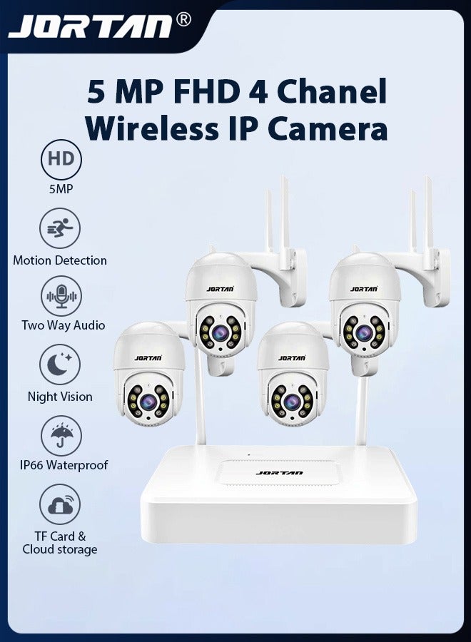 جورتان كاميرا 5MP FHD 4 قنوات كاميرا أمان لاسلكية داخلية وخارجية مجموعة كاميرات ذكية مقاومة للماء مع حماية لجميع الأحوال الجوية كشف الحركة تحكم PTZ NVR لاسلكي - Image 1