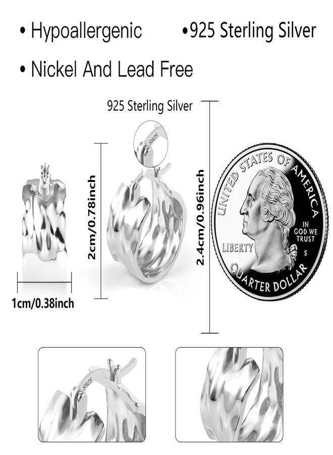 ALEXCRAFT 925 Sterling Silver Earrings Hammered Small Chunky Hoop Earrings for Women Hypoallergenic Thick Hoop Earring Silver Wide Chunky Hoops - Image 2