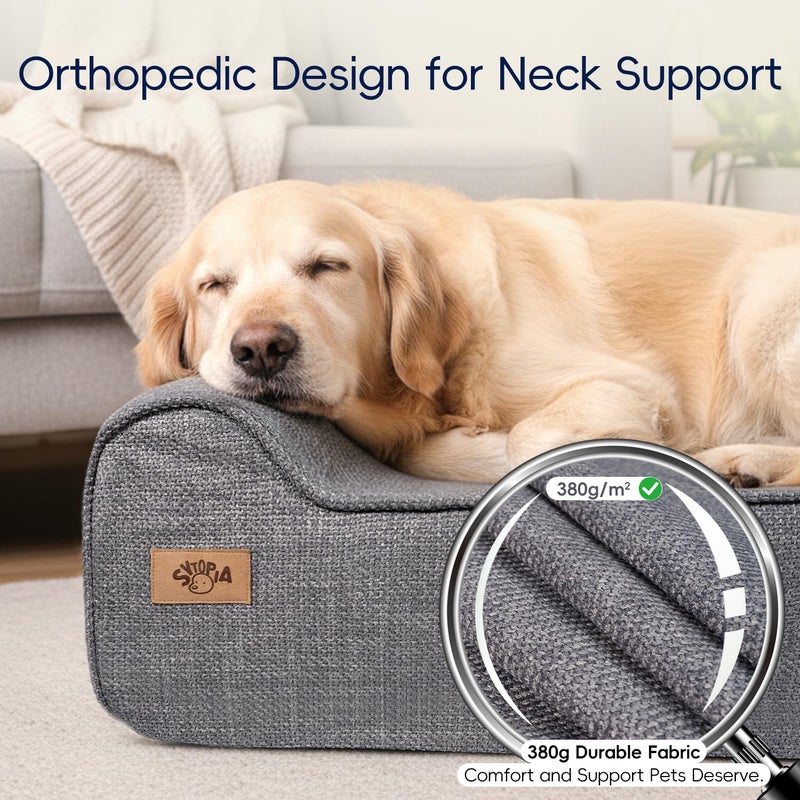 Sytopia 7" Thick Orthopedic Dog Beds for Extra Large Dogs (50" x 34" x 10"), Chew Proof Fabric Cover, 35D Memory Foam Dog Beds with Durable Waterproof Liner & Removable Washable Cover, Grey - Image 3