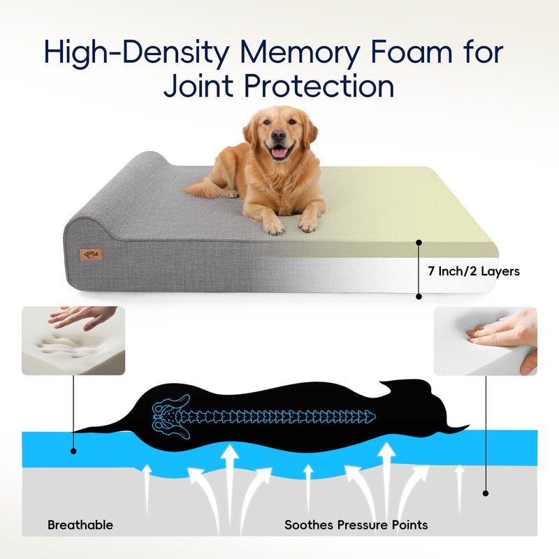 Sytopia 7" Thick Orthopedic Dog Beds for Extra Large Dogs (50" x 34" x 10"), Chew Proof Fabric Cover, 35D Memory Foam Dog Beds with Durable Waterproof Liner & Removable Washable Cover, Grey - Image 2