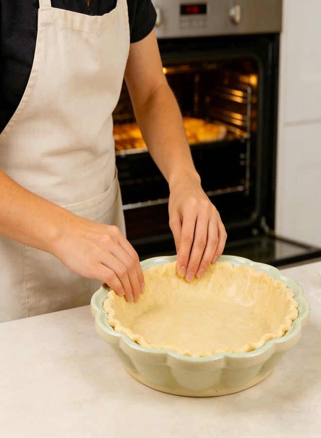 ZEBERBO Ceramic Pie Pan for Baking, Non-Stick Round Dish with Ruffled Edge, Porcelain, Microwave and Oven Safe, Dishwasher Safe - Image 5