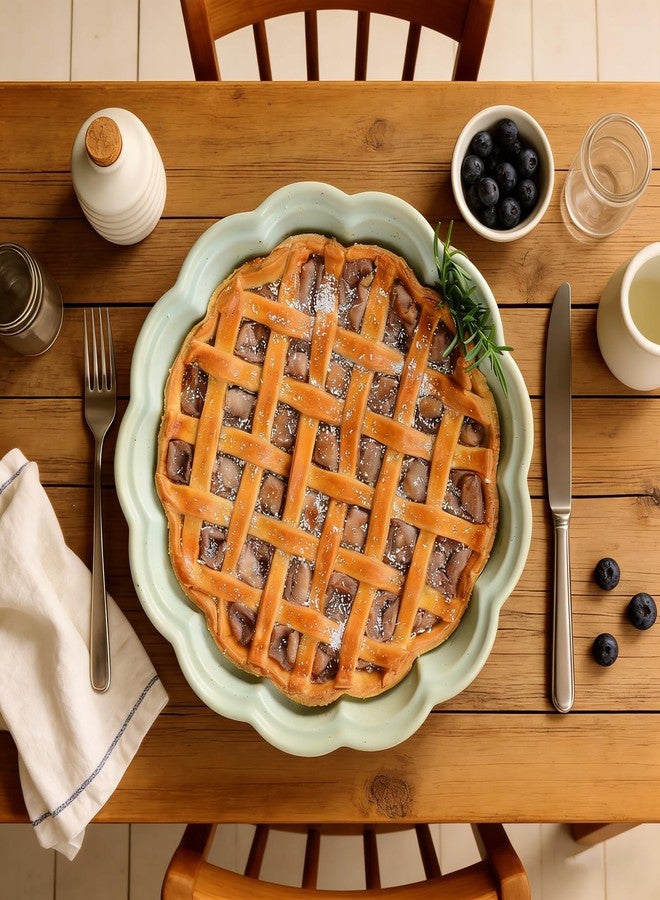 ZEBERBO Ceramic Pie Pan for Baking, Non-Stick Round Dish with Ruffled Edge, Porcelain, Microwave and Oven Safe, Dishwasher Safe - Image 4