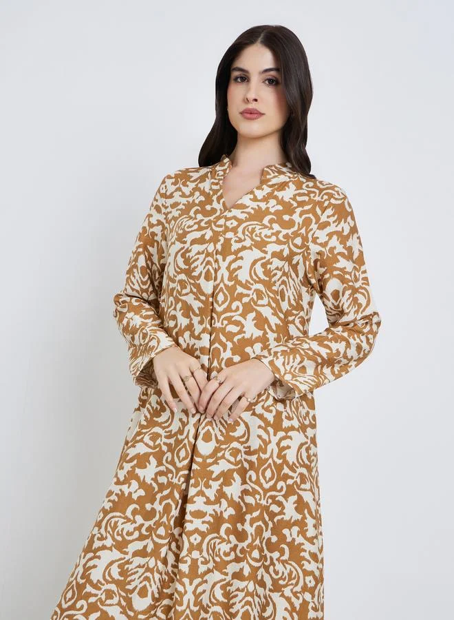 Amirah Women All-Over Print Collared Jalabiya