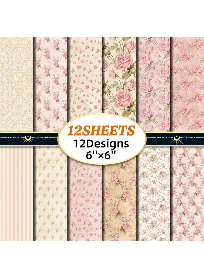 الأزرق جي دبليو 12 قطعة/حزمة من ألبوم صور DIY ملصق خيمة مقطوعة الورق الوردية الوردية نمط خلفية عيد الحب ورقة نمط - Image 2