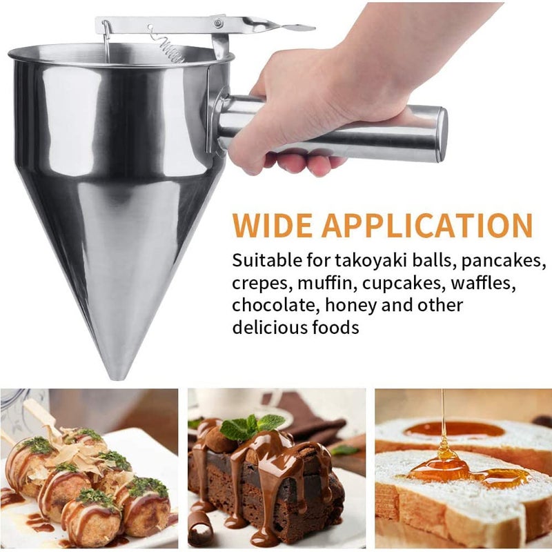 MyLifeUNIT Stainless Steel Pancake Batter Dispenser, Funnel Dispenser with Stand for Takoyaki and Baking - Image 3