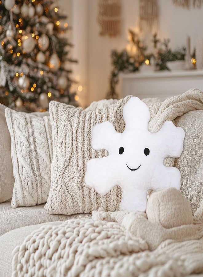 Whaline 2Pcs Christmas Snowflake Pillows Cute Winter Snowflake Shaped Throw Pillow Decorative Xmas White Plush Pillow for Home Office Couch Sofa Bed Decor - Image 3