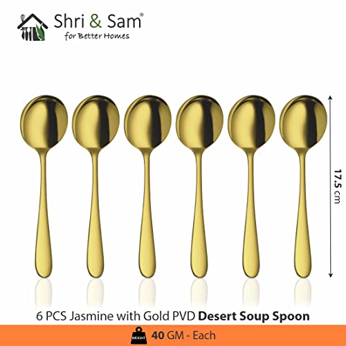 Shri & Sam Stainless Steel Jasmine Gold PVD Coating Desert Soup Spoon,6 Pieces - Image 2