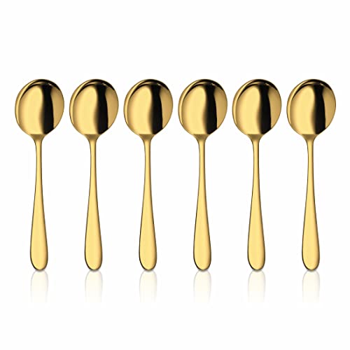Shri & Sam Stainless Steel Jasmine Gold PVD Coating Desert Soup Spoon,6 Pieces - Image 1