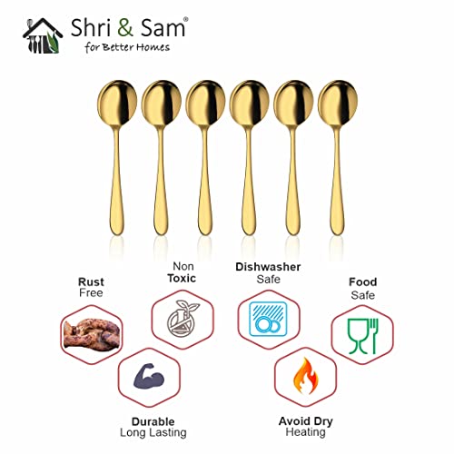 Shri & Sam Stainless Steel Jasmine Gold PVD Coating Desert Soup Spoon,6 Pieces - Image 5