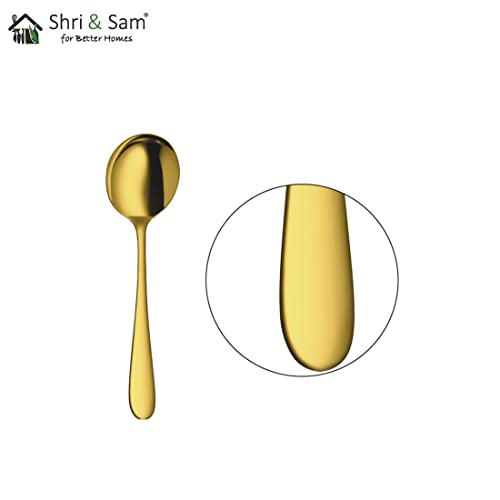 Shri & Sam Stainless Steel Jasmine Gold PVD Coating Desert Soup Spoon,6 Pieces - Image 3