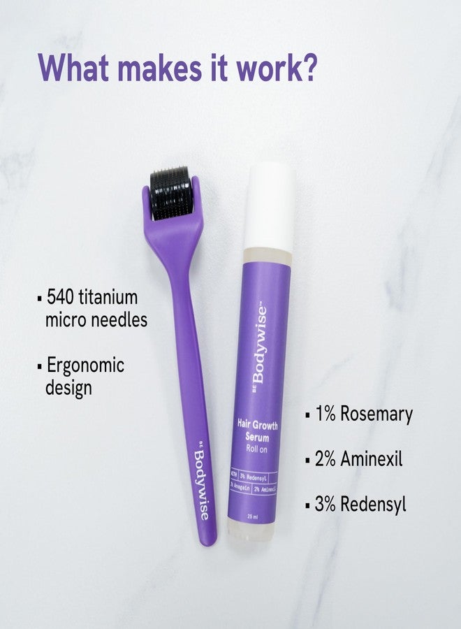 Bodywise Be Bodywise Rosemary Hair Growth Roll-On Serum (25Ml) & Derma Roller,3% Redensyl,2% Aminexil & 2% Anagain For Thicker Hair Growth,0.5Mm Titanium Micro Needles For Better Follicle Stimulation - Grams - Image 4