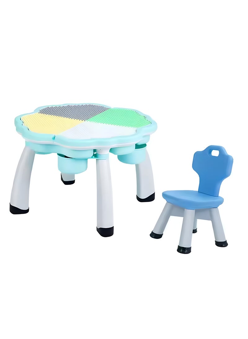 EMZJ طاولة متعددة الأنشطة 4 في 1 للأطفال – مكتب ألعاب لليغو، وقطع البناء الكبيرة، والألعاب التعليمية مع 1 كرسي للأطفال من سن 3 إلى 10 سنوات - Image 2