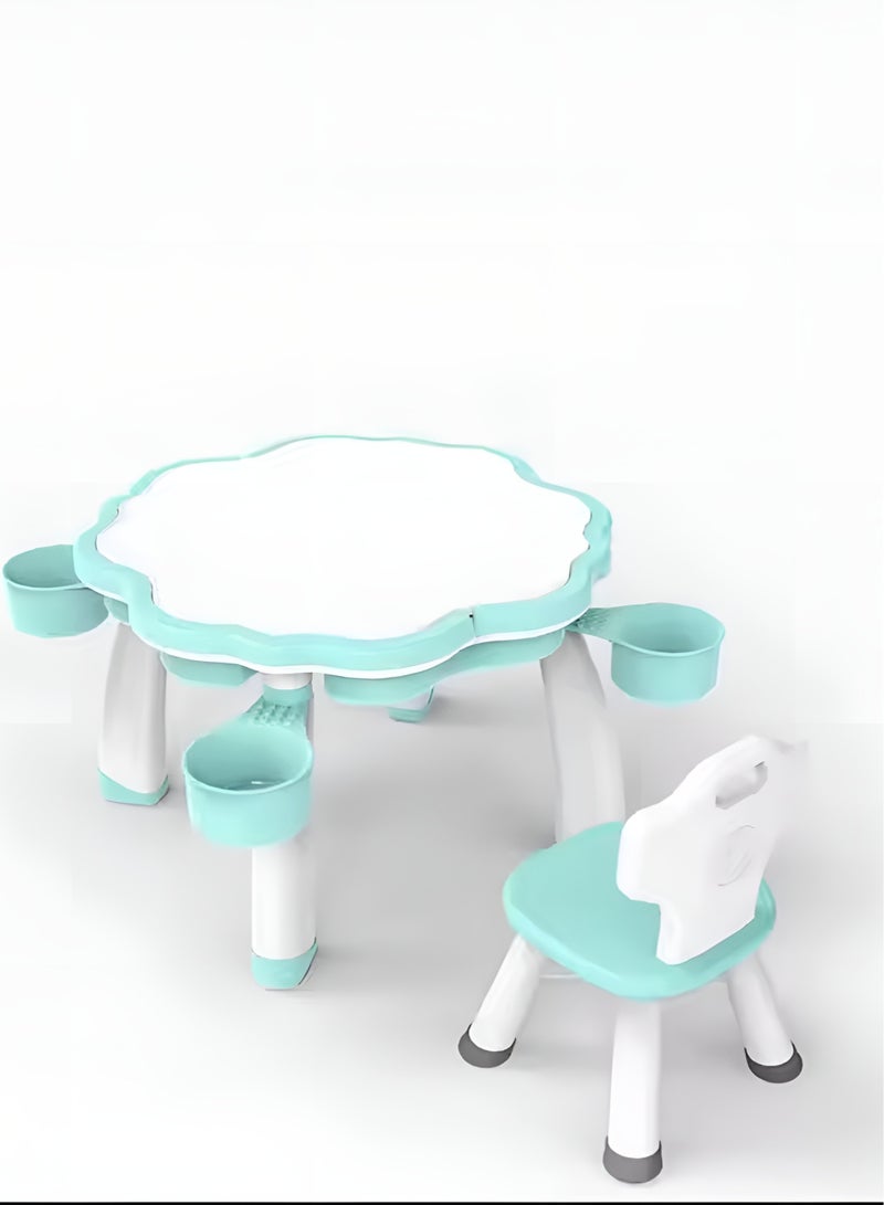 EMZJ طاولة متعددة الأنشطة 4 في 1 للأطفال – مكتب ألعاب لليغو، وقطع البناء الكبيرة، والألعاب التعليمية مع 1 كرسي للأطفال من سن 3 إلى 10 سنوات - Image 3