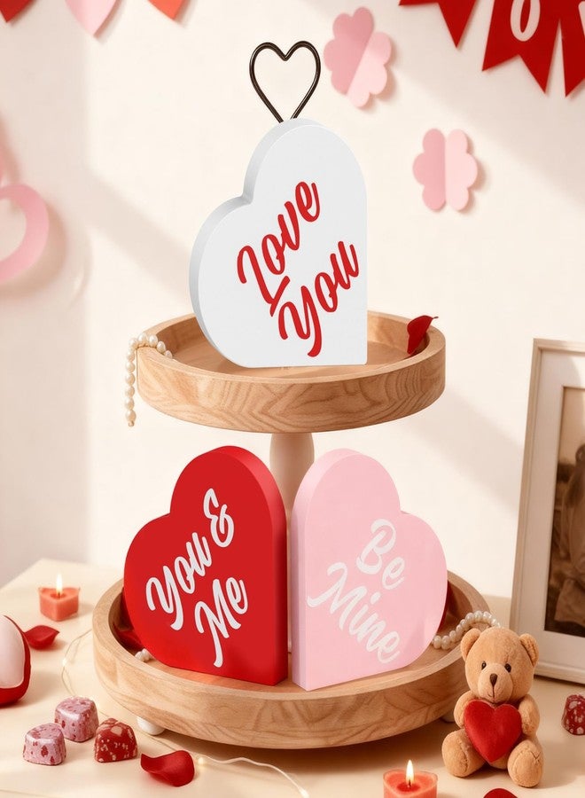OLANRUN Valentines Day Decorations, 3 PCS Double Printed Wooden Conversation Hearts Decoration, Romantic Valentines Day Decor for Indoor Home Office Table Tiered Tray Mantel Shelf Bedroom - Image 5