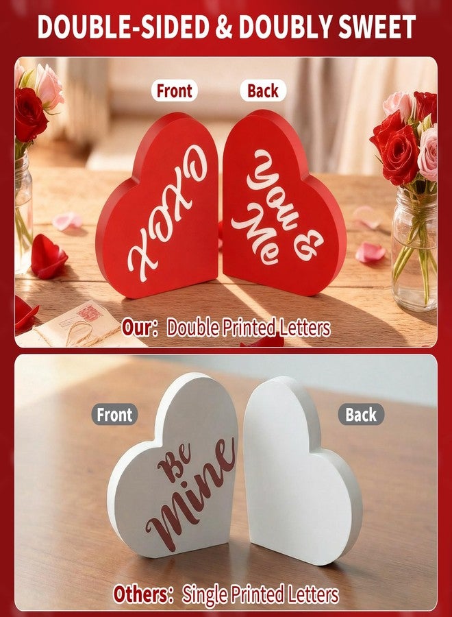 OLANRUN Valentines Day Decorations, 3 PCS Double Printed Wooden Conversation Hearts Decoration, Romantic Valentines Day Decor for Indoor Home Office Table Tiered Tray Mantel Shelf Bedroom - Image 4