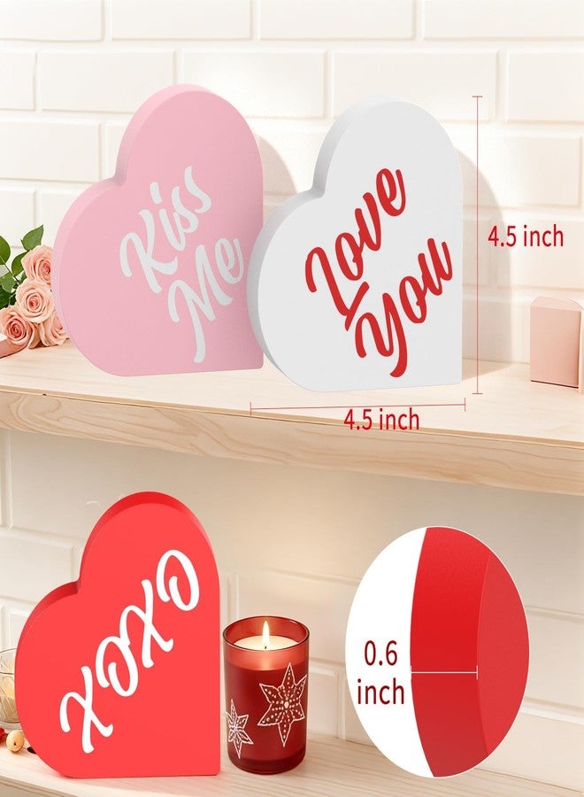 OLANRUN Valentines Day Decorations, 3 PCS Double Printed Wooden Conversation Hearts Decoration, Romantic Valentines Day Decor for Indoor Home Office Table Tiered Tray Mantel Shelf Bedroom - Image 3